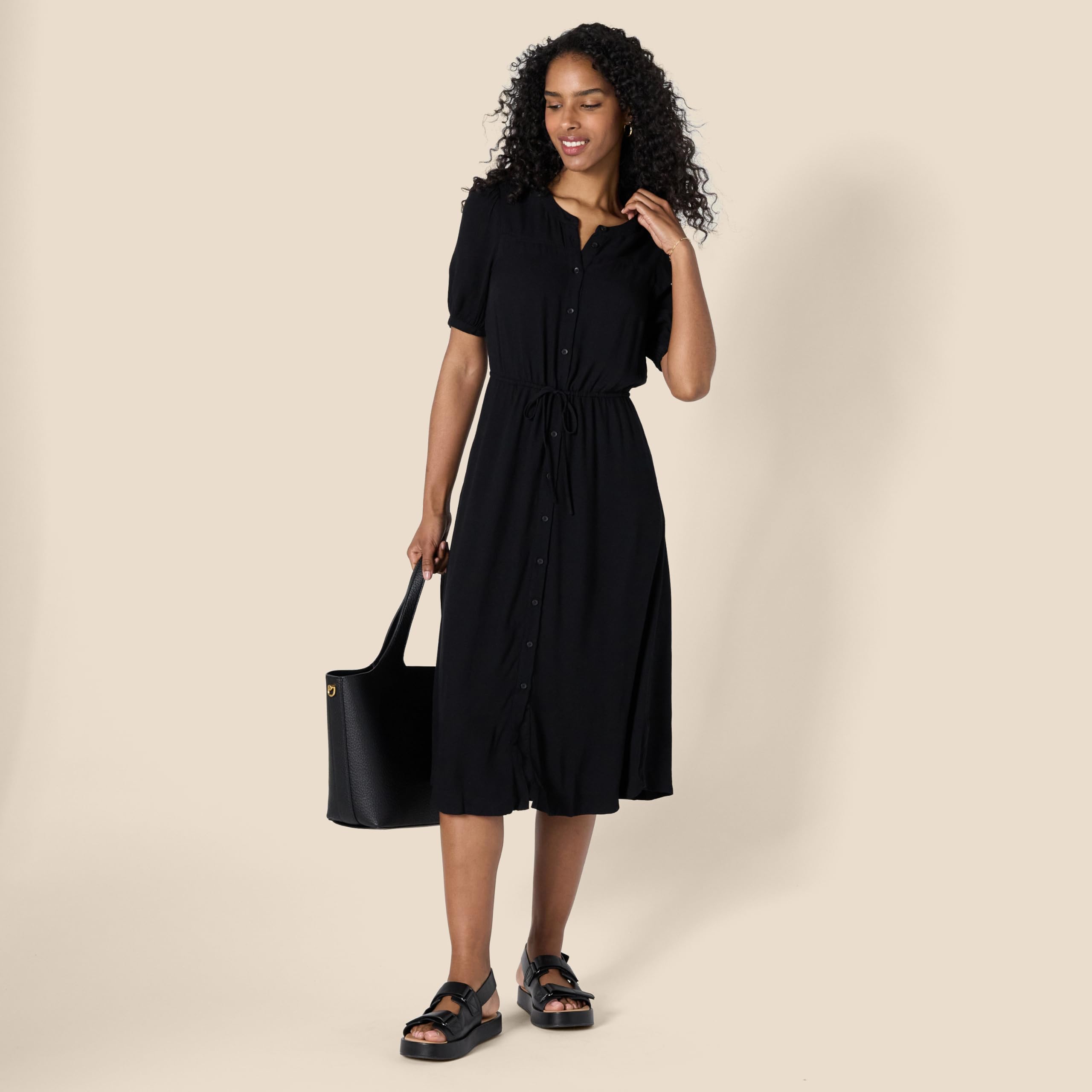 Vestito Donna Krishna – Taglio A-Line Sagomato, Maniche Corte e Gonna Midi Svasata con Tasche
