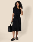 Vestito Donna Krishna – Taglio A-Line Sagomato, Maniche Corte e Gonna Midi Svasata con Tasche