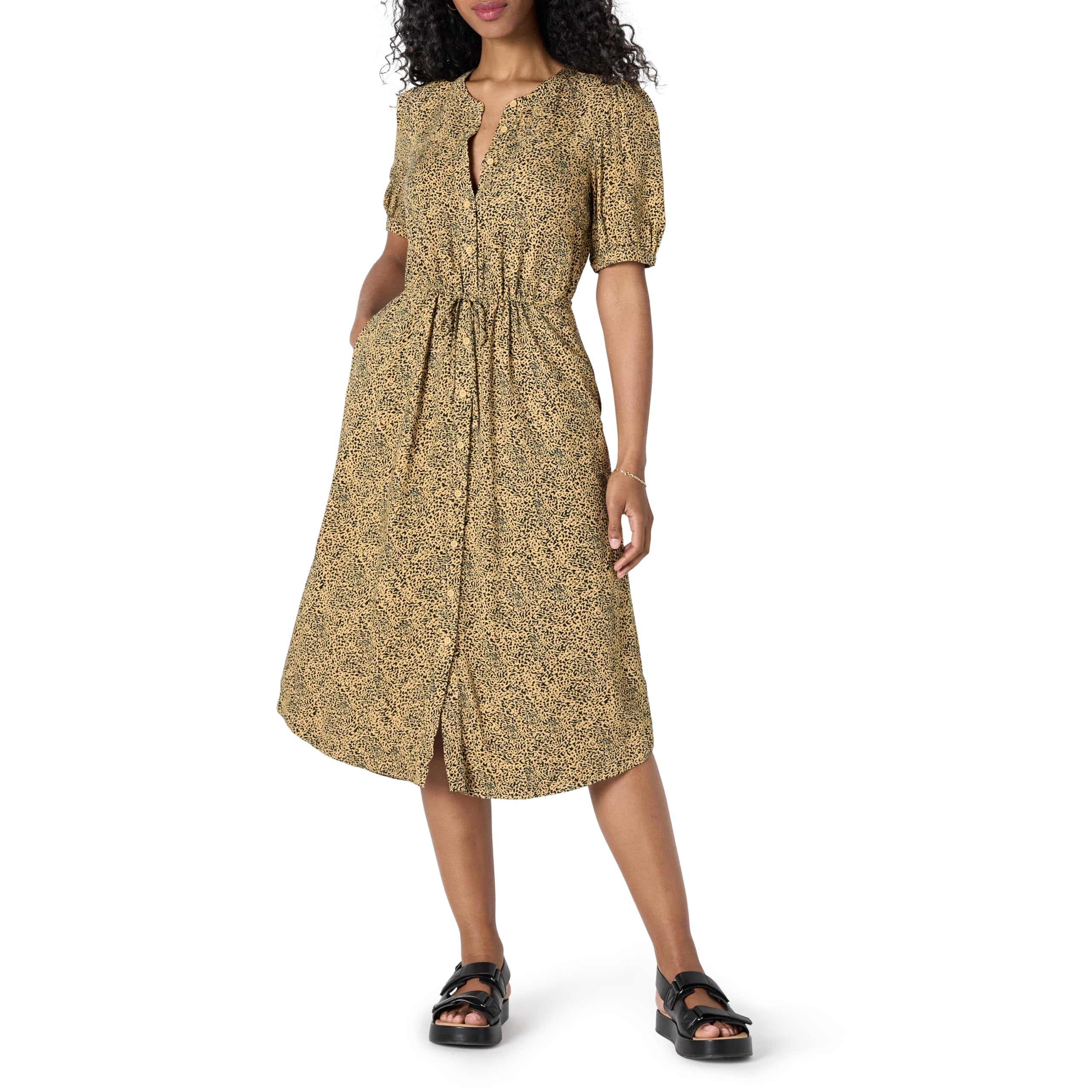 Vestito Donna Krishna – Taglio A-Line Sagomato, Maniche Corte e Gonna Midi Svasata con Tasche