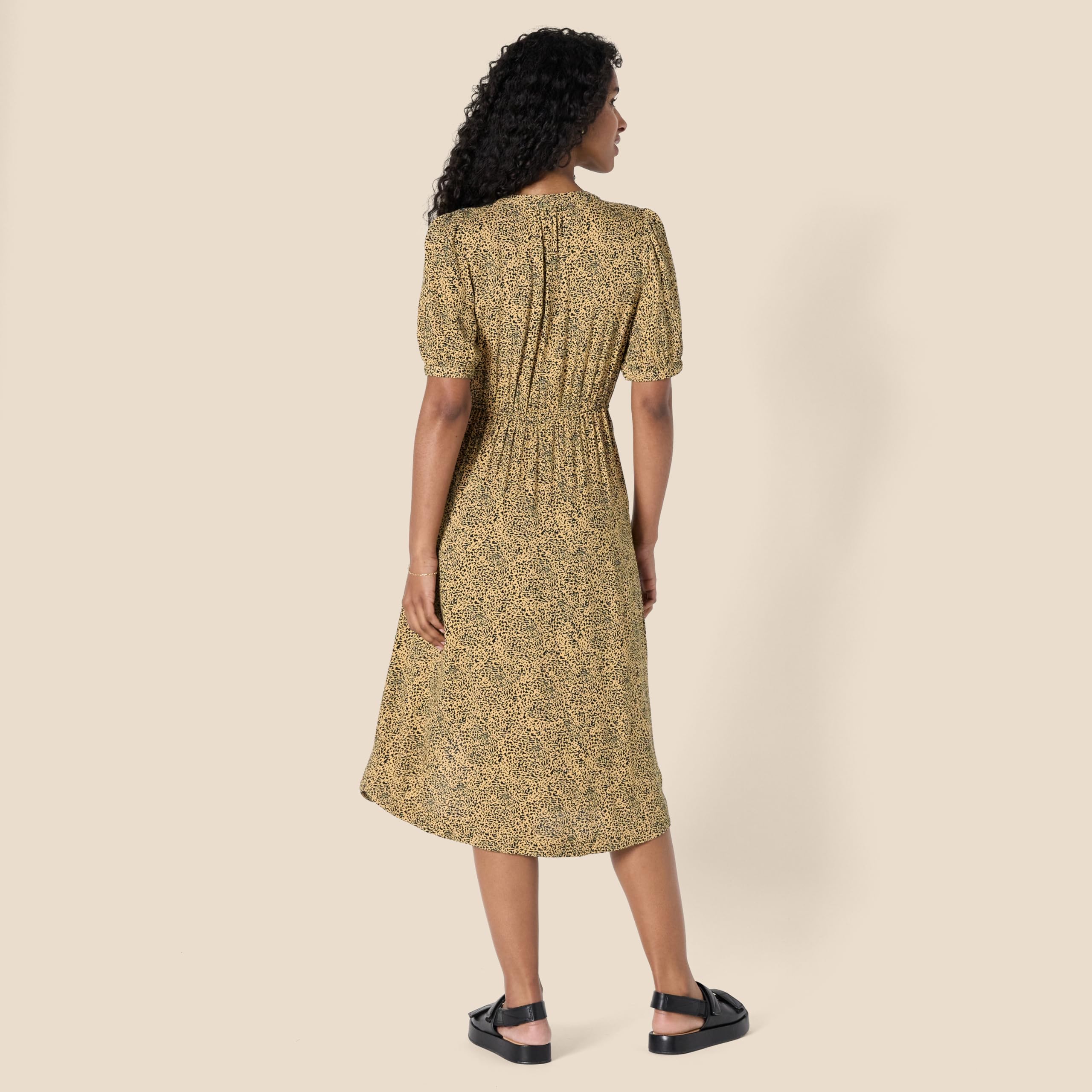 Vestito Donna Krishna – Taglio A-Line Sagomato, Maniche Corte e Gonna Midi Svasata con Tasche