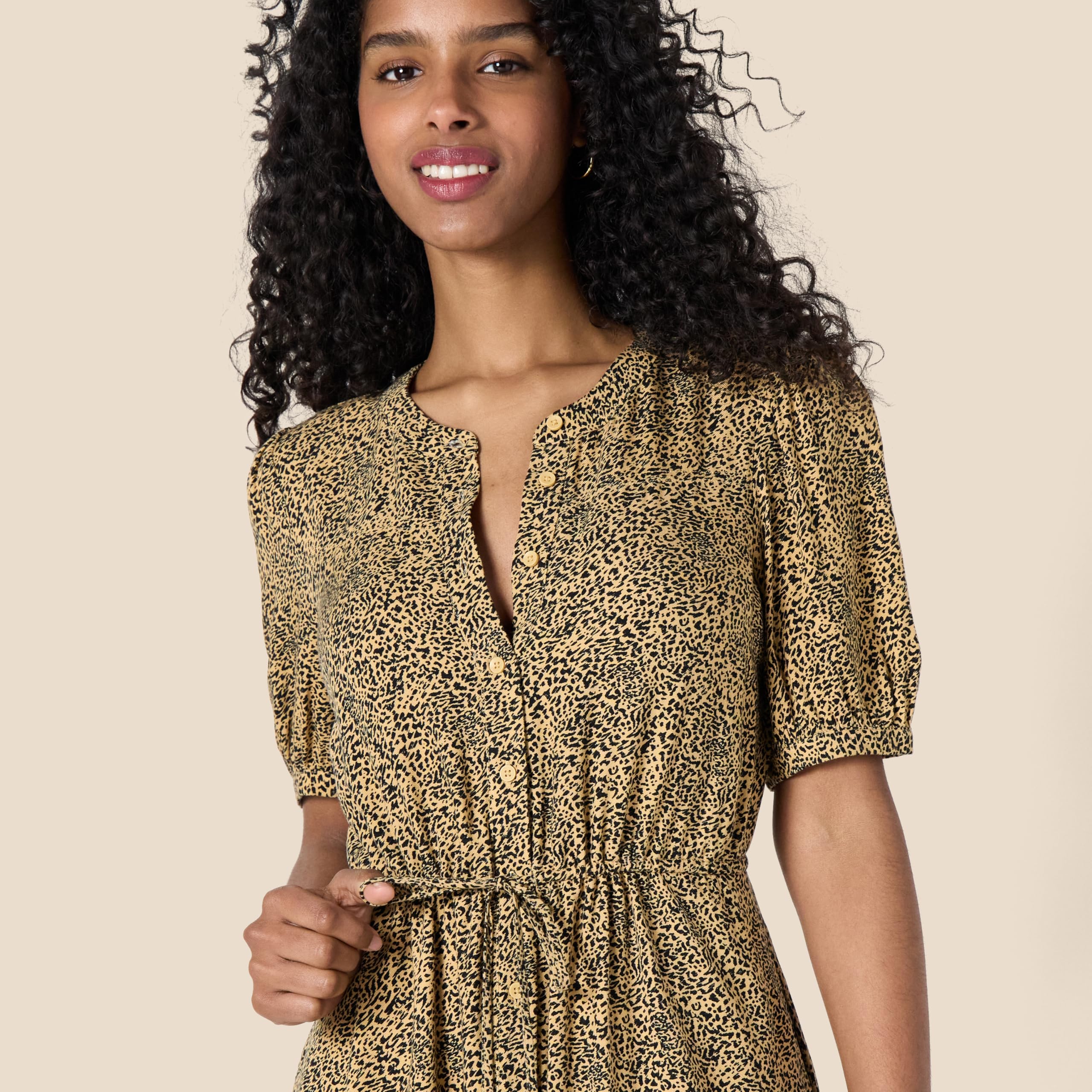 Vestito Donna Krishna – Taglio A-Line Sagomato, Maniche Corte e Gonna Midi Svasata con Tasche