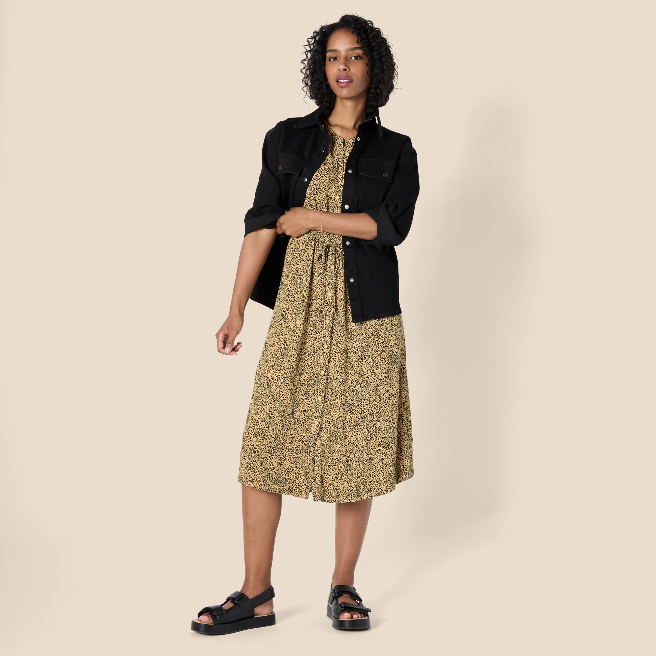 Vestito Donna Krishna – Taglio A-Line Sagomato, Maniche Corte e Gonna Midi Svasata con Tasche