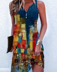 Blair | Abito midi asimmetrico da donna con arte astratta