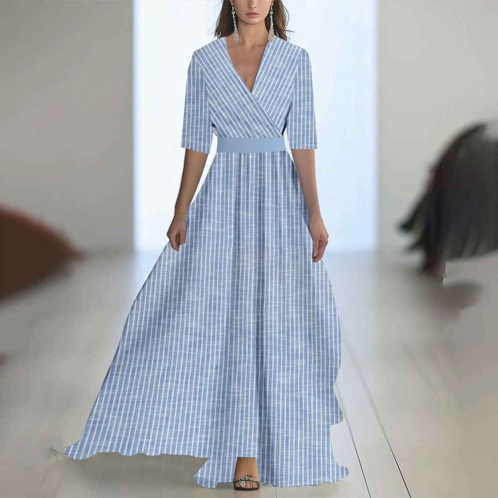 Abito lungo donna in tessuto leggero, scollo a V — vista 10