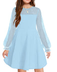 Vestito Aishi per Ragazza – Maniche Lunghe in Mesh, Taglio A-Line e Vita Alta con Tasche