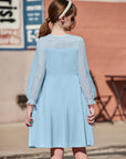 Vestito Aishi per Ragazza – Maniche Lunghe in Mesh, Taglio A-Line e Vita Alta con Tasche