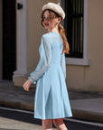 Vestito Aishi per Ragazza – Maniche Lunghe in Mesh, Taglio A-Line e Vita Alta con Tasche