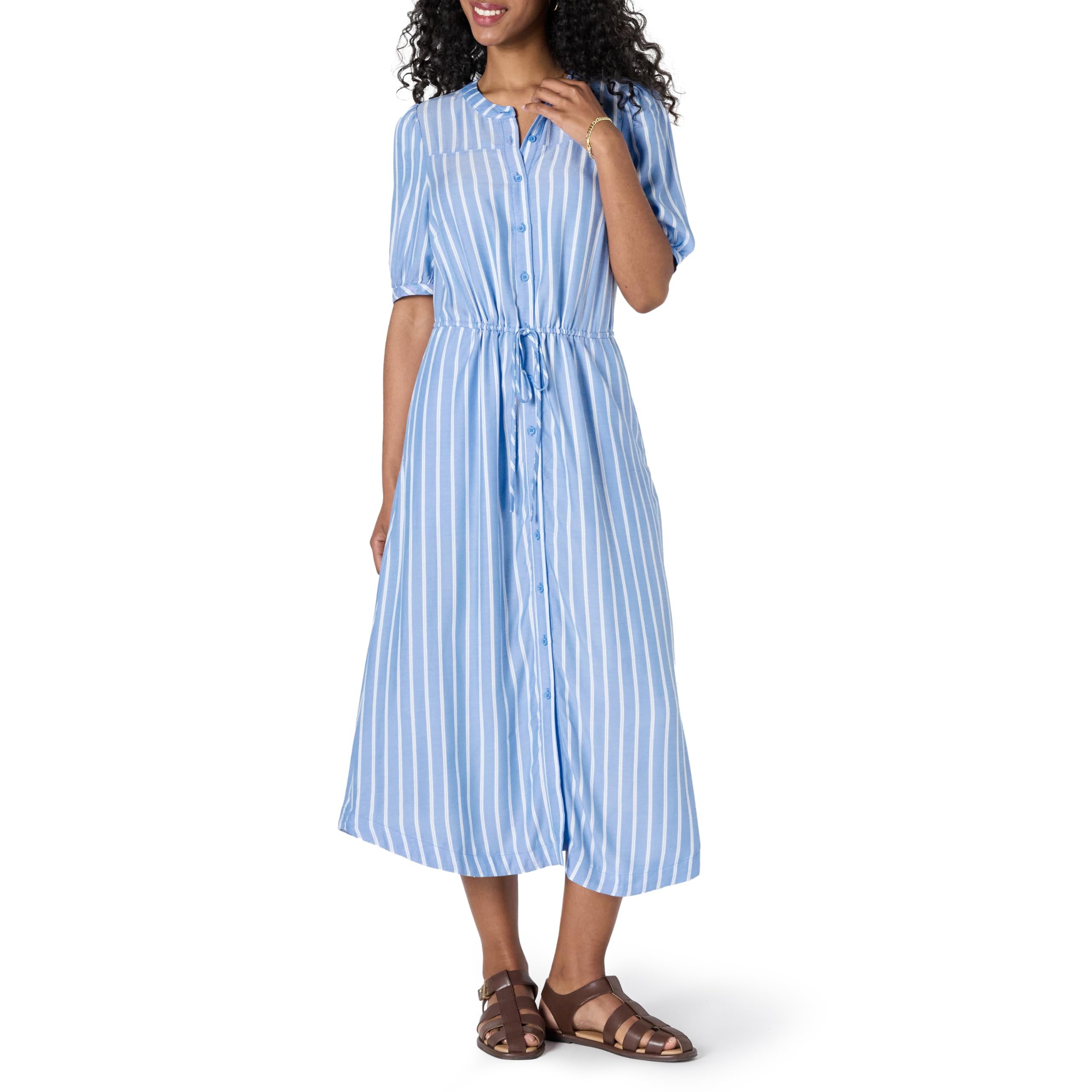 Vestito Donna Krishna – Taglio A-Line Sagomato, Maniche Corte e Gonna Midi Svasata con Tasche