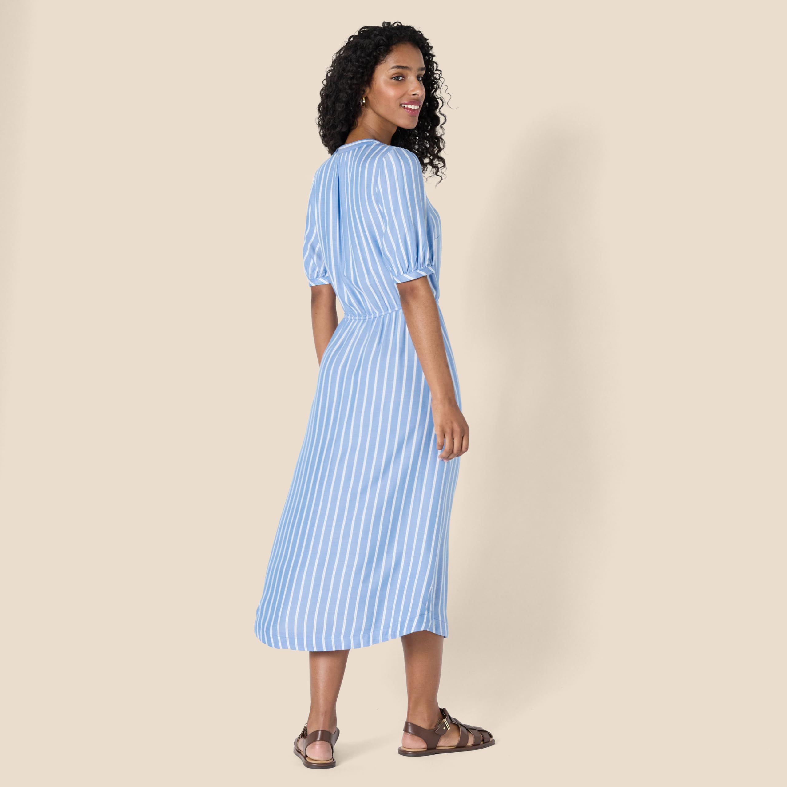 Vestito Donna Krishna – Taglio A-Line Sagomato, Maniche Corte e Gonna Midi Svasata con Tasche