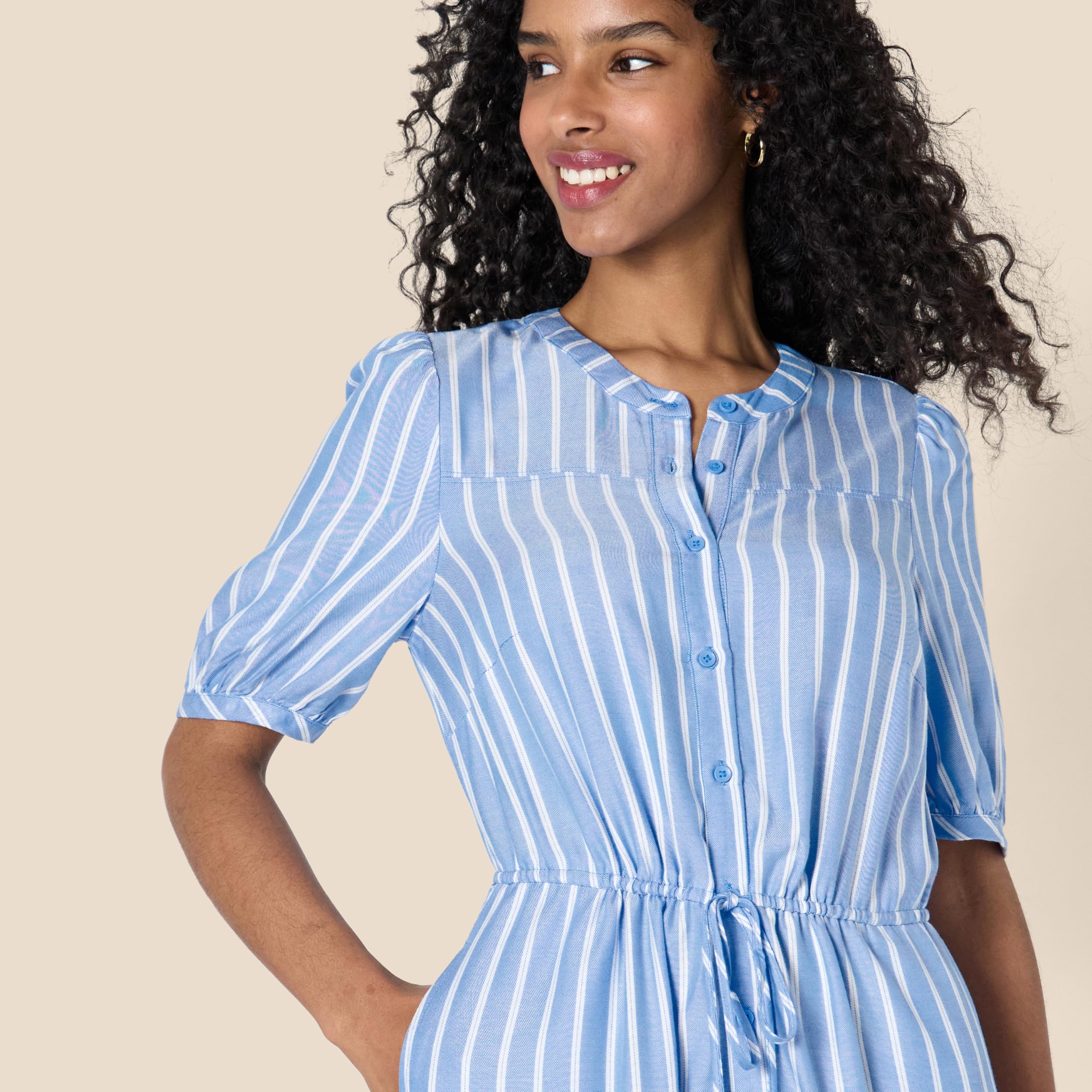 Vestito Donna Krishna – Taglio A-Line Sagomato, Maniche Corte e Gonna Midi Svasata con Tasche