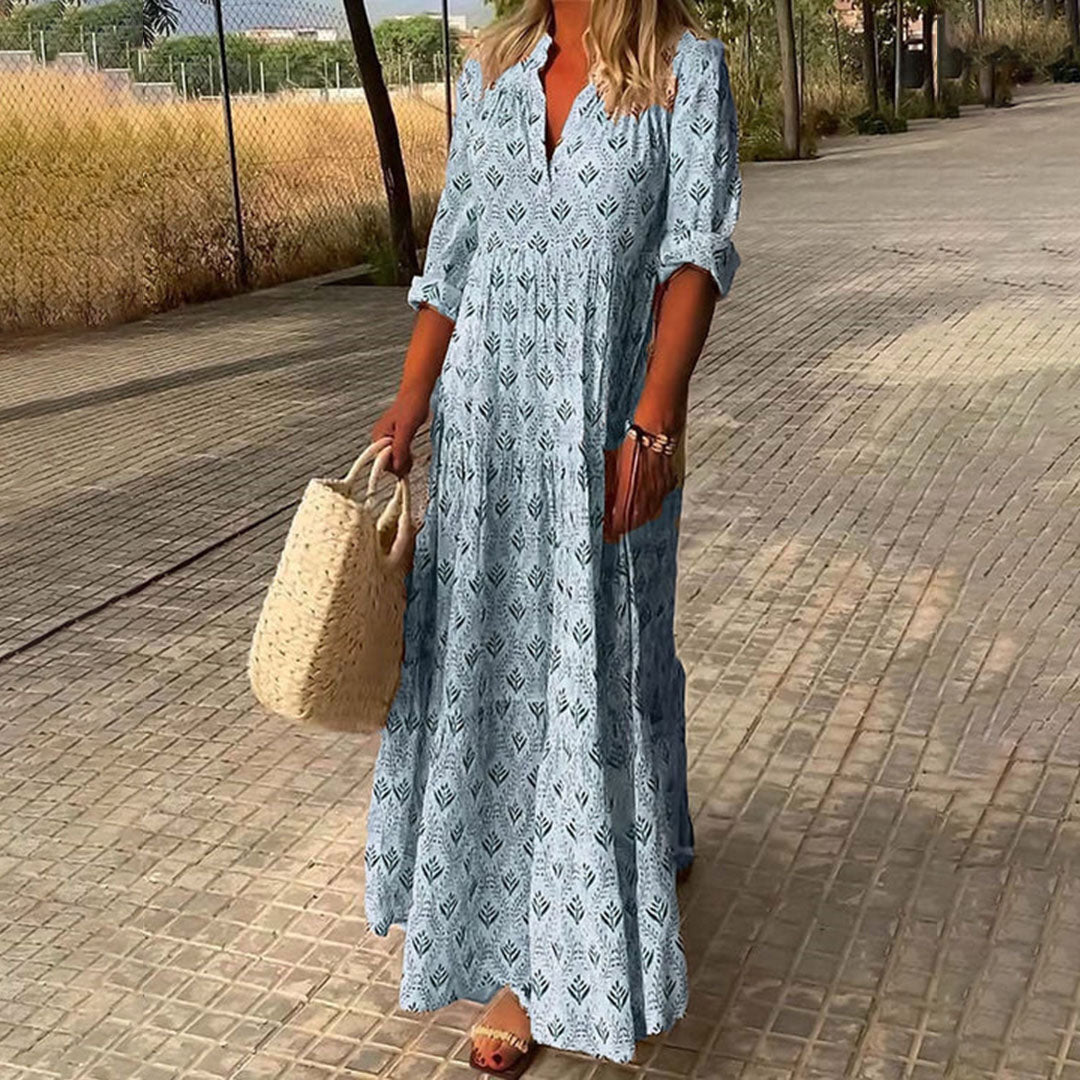 Abito lungo donna in tessuto leggero, scollo a V