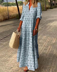 Abito lungo donna in tessuto leggero, scollo a V