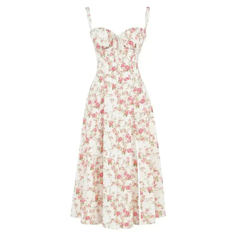 Bonnie | Abito midi floreale chic con corsetto da donna