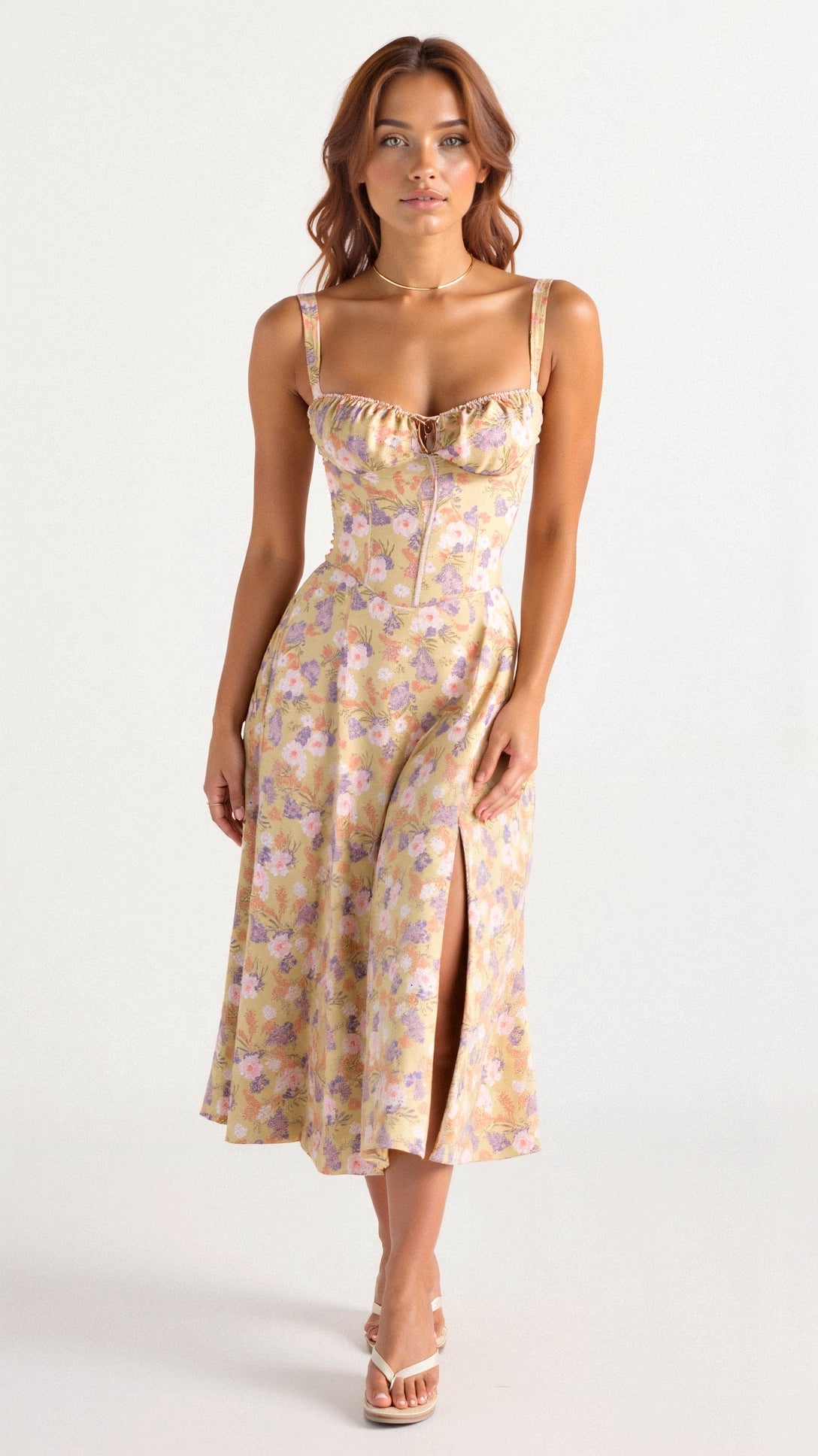Bonnie | Abito midi floreale chic con corsetto da donna