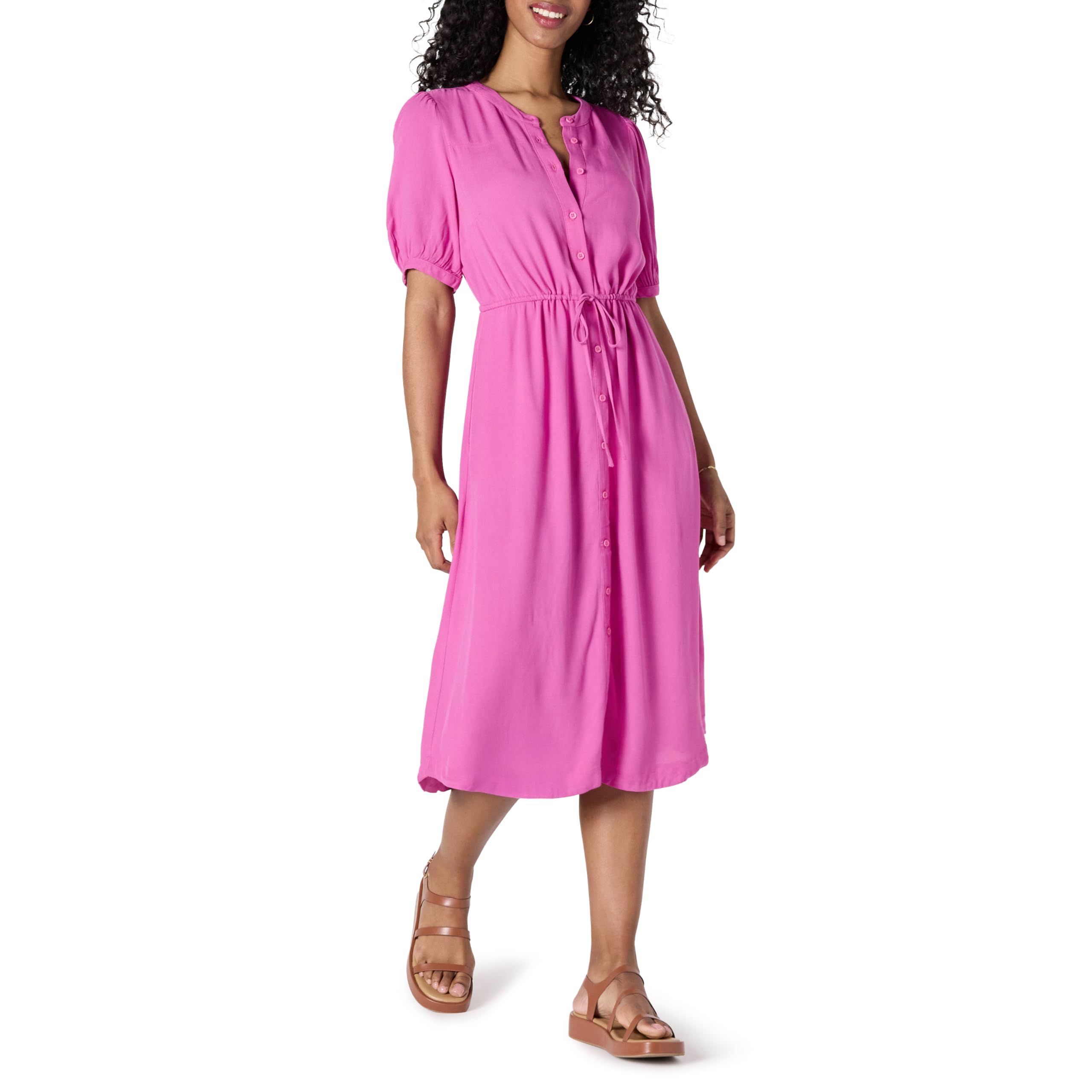 Vestito Donna Krishna – Taglio A-Line Sagomato, Maniche Corte e Gonna Midi Svasata con Tasche