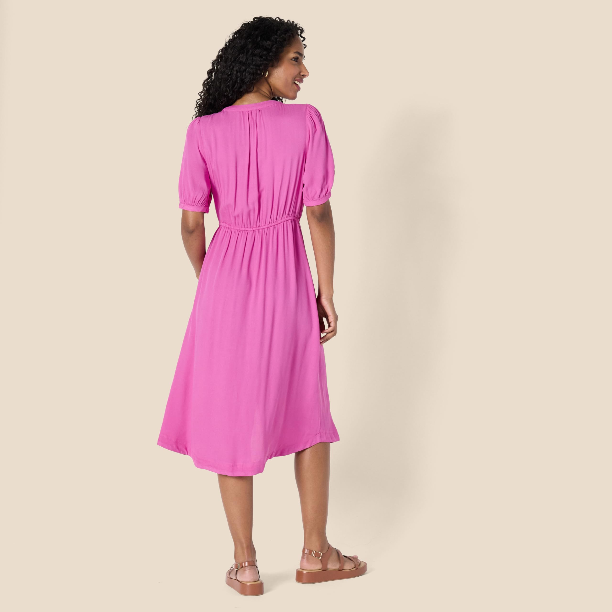 Vestito Donna Krishna – Taglio A-Line Sagomato, Maniche Corte e Gonna Midi Svasata con Tasche