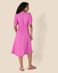 Vestito Donna Krishna – Taglio A-Line Sagomato, Maniche Corte e Gonna Midi Svasata con Tasche