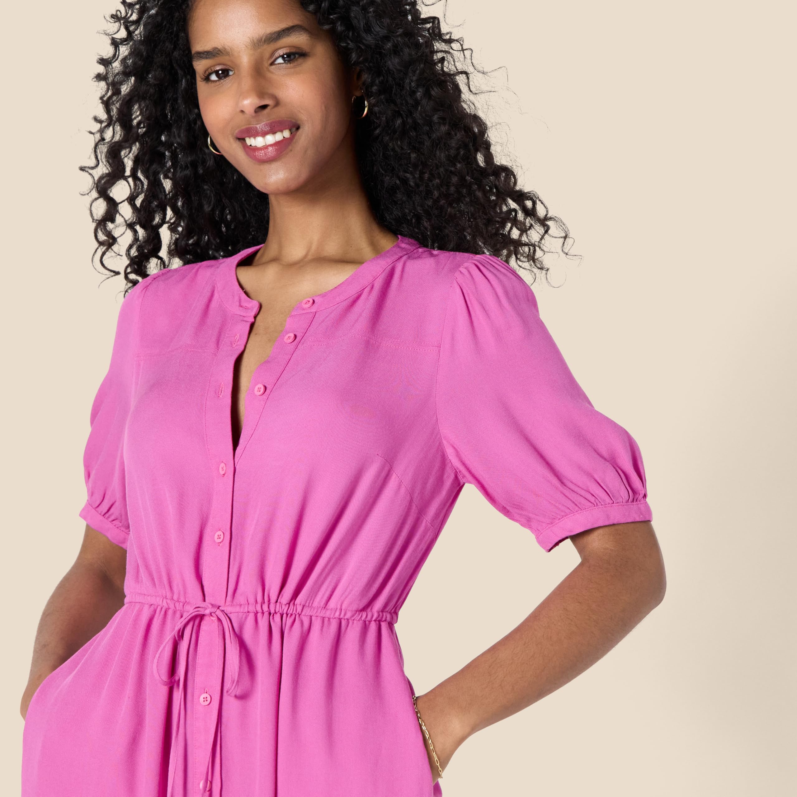 Vestito Donna Krishna – Taglio A-Line Sagomato, Maniche Corte e Gonna Midi Svasata con Tasche