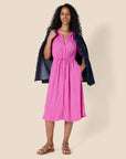 Vestito Donna Krishna – Taglio A-Line Sagomato, Maniche Corte e Gonna Midi Svasata con Tasche
