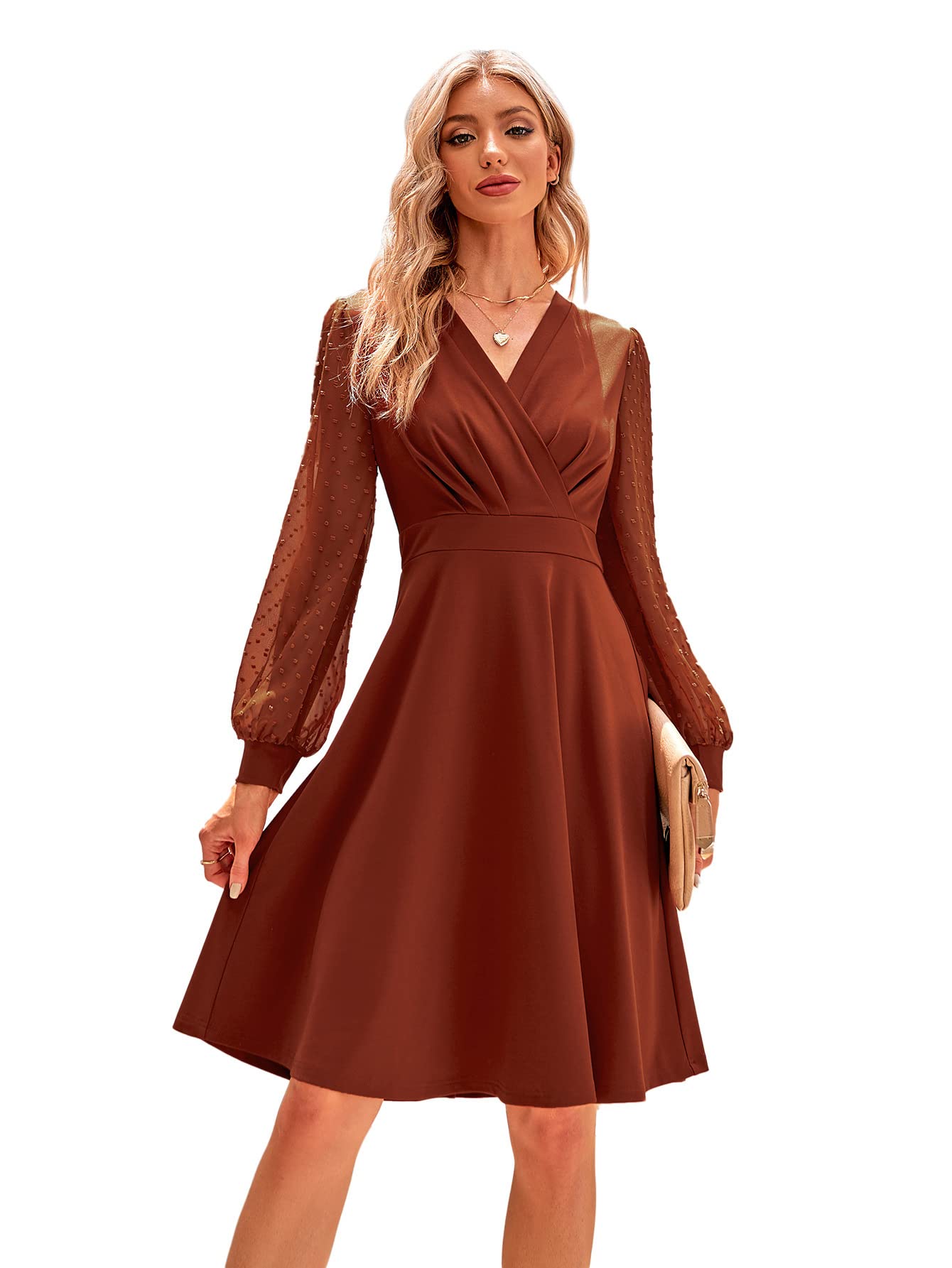 Juana Vestito Donna – Stile Vintage Scollo a V, Maniche Lunghe e Taglio A-Line Midi Elegante