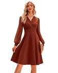 Juana Vestito Donna – Stile Vintage Scollo a V, Maniche Lunghe e Taglio A-Line Midi Elegante
