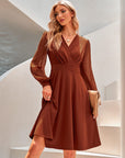 Juana Vestito Donna – Stile Vintage Scollo a V, Maniche Lunghe e Taglio A-Line Midi Elegante