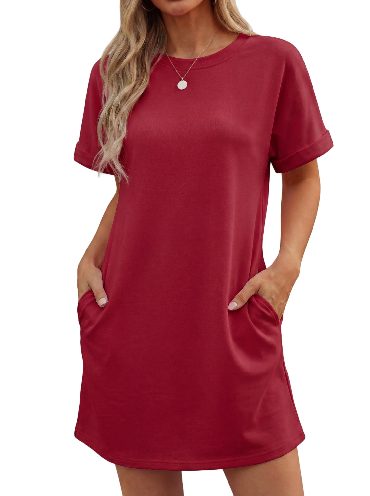Vestito Lewina Donna – Girocollo Maniche Corte, Taglio A-Line Mini &amp; Tasche Tinta Unita Estate