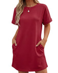 Vestito Lewina Donna – Girocollo Maniche Corte, Taglio A-Line Mini & Tasche Tinta Unita Estate