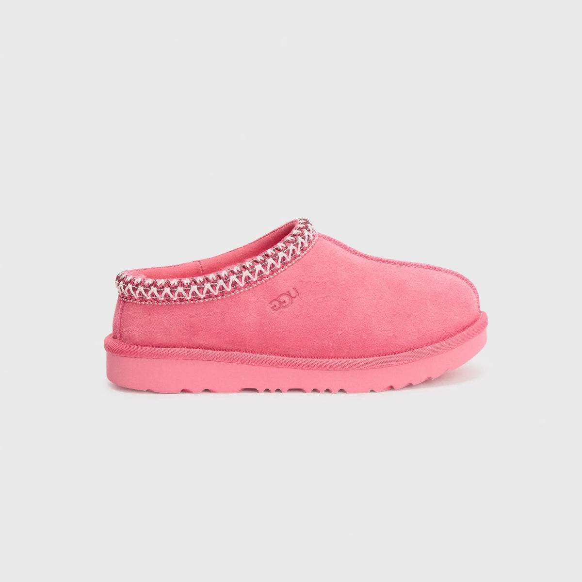 UGG Tasman II Pink Bloom ciabatte chiuse donna in pelle scamosciata e montone rosa, vista laterale