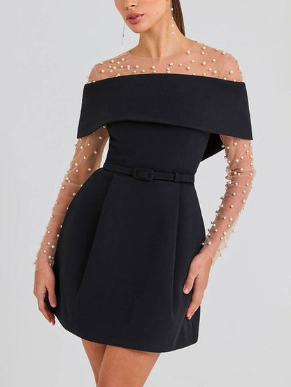 Abito da cocktail da donna Haziel - abito da skater senza maniche con scollo a barca, cintura ed elegante taglio