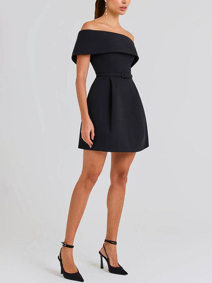 Abito da cocktail da donna Haziel - abito da skater senza maniche con scollo a barca, cintura ed elegante taglio