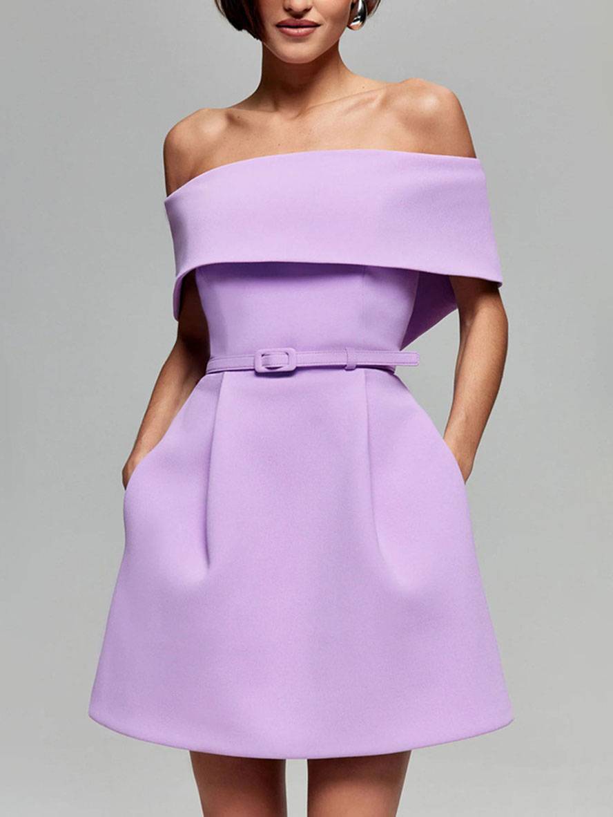 Abito da cocktail da donna Haziel - abito da skater senza maniche con scollo a barca, cintura ed elegante taglio