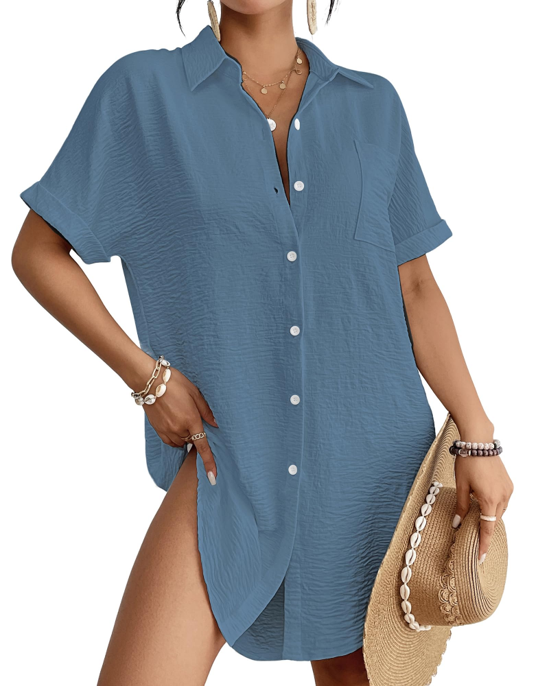 Camille Vestito Camicia Spiaggia Donna – Copricostume Bottonato Collo Camicia, Taglio Leggero e Versatile Estate