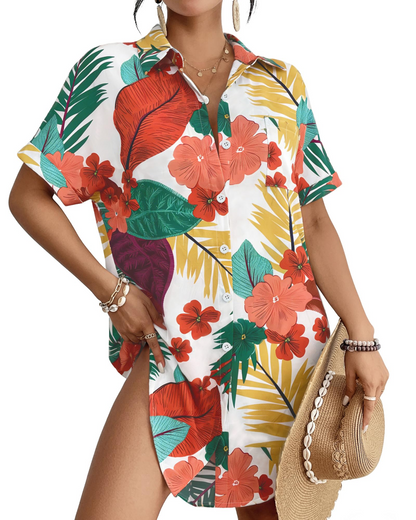 Camille Vestito Camicia Spiaggia Donna – Copricostume Bottonato Collo Camicia, Taglio Leggero e Versatile Estate