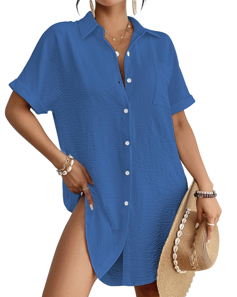 Camille Vestito Camicia Spiaggia Donna – Copricostume Bottonato Collo Camicia, Taglio Leggero e Versatile Estate