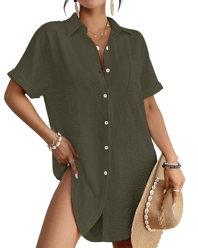 Camille Vestito Camicia Spiaggia Donna – Copricostume Bottonato Collo Camicia, Taglio Leggero e Versatile Estate
