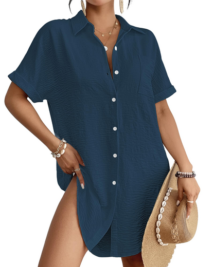 Camille Vestito Camicia Spiaggia Donna – Copricostume Bottonato Collo Camicia, Taglio Leggero e Versatile Estate