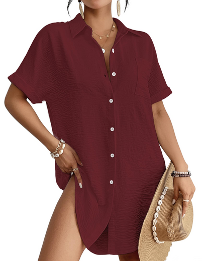 Camille Vestito Camicia Spiaggia Donna – Copricostume Bottonato Collo Camicia, Taglio Leggero e Versatile Estate