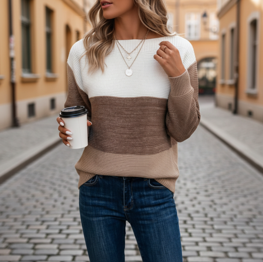 Maglione donna maniche lunghe color block casual