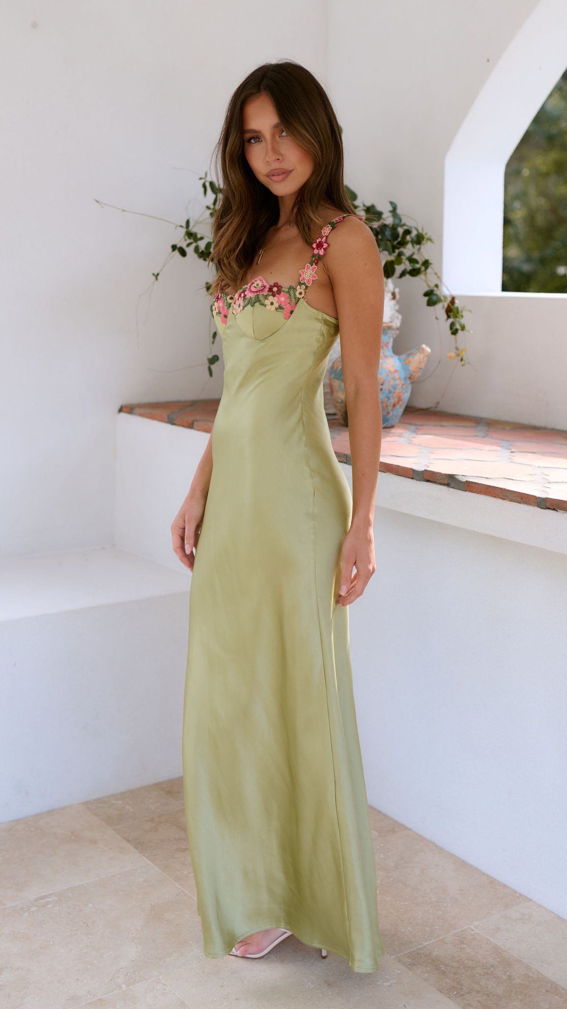 Caroline | Abito lungo aderente da donna con spalline e stampa floreale