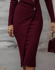 Caroline | Abito midi avvolgente primaverile da donna con bottoni