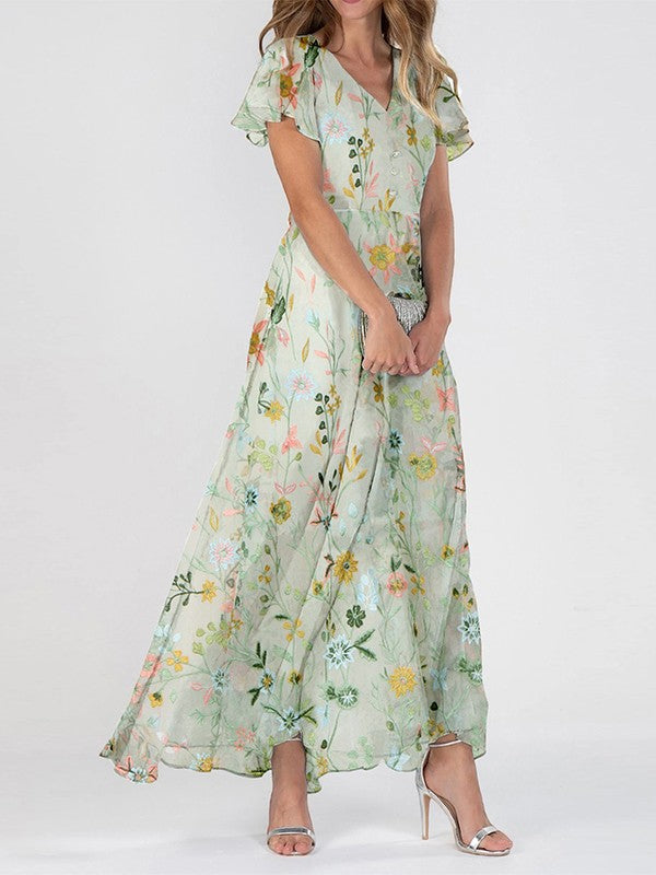 Charlotte | Abito lungo da donna con scollo a V e stampa floreale