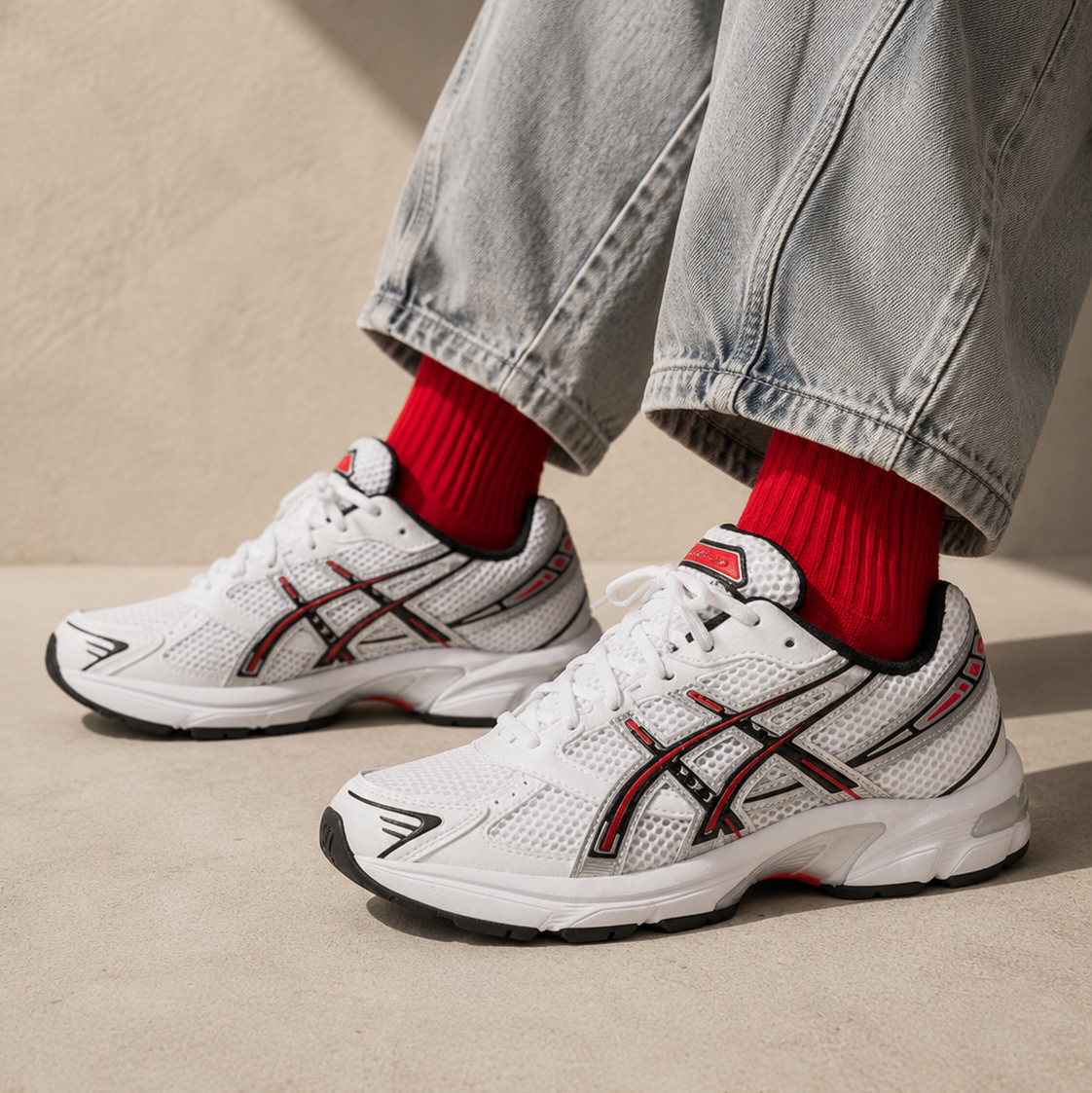 Asics GEL-1130 White Electric Red sneakers uomo e donna in bianco rosso - dettaglio tomaia