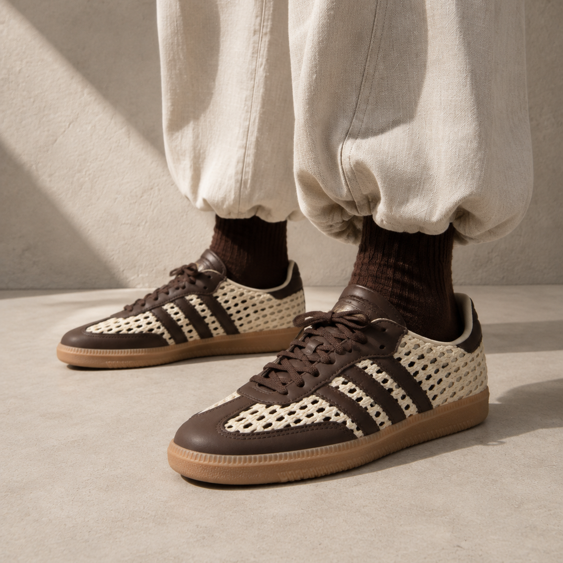 Adidas Samba Basketweave Cream White Earth Strata sneakers basse donna in bianco crema - vista posteriore