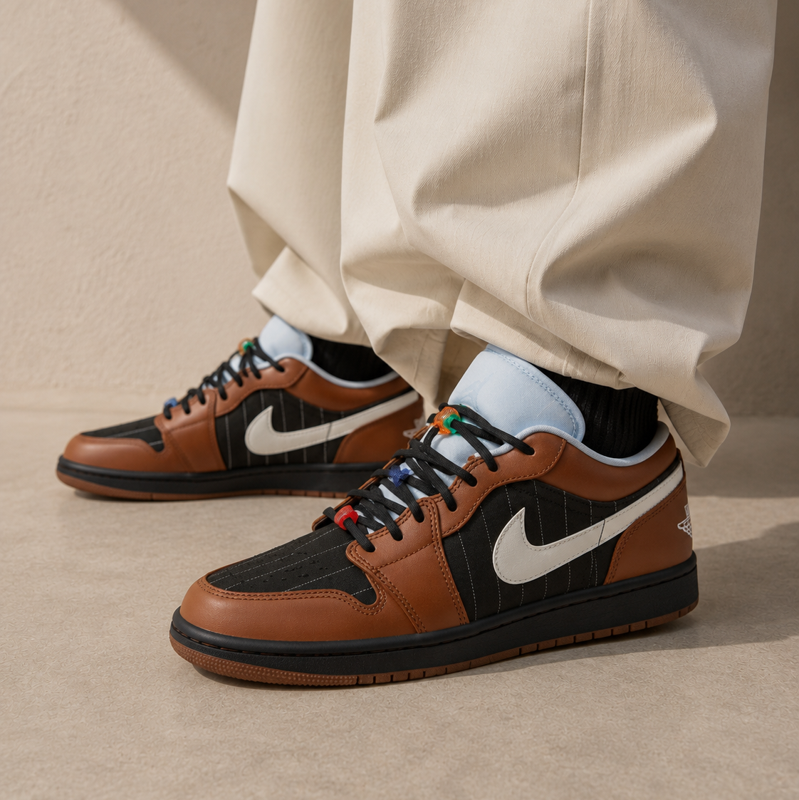Nike Air Jordan 1 Low SE Pinstripes Nero Orewood Marrone Uomo - 5