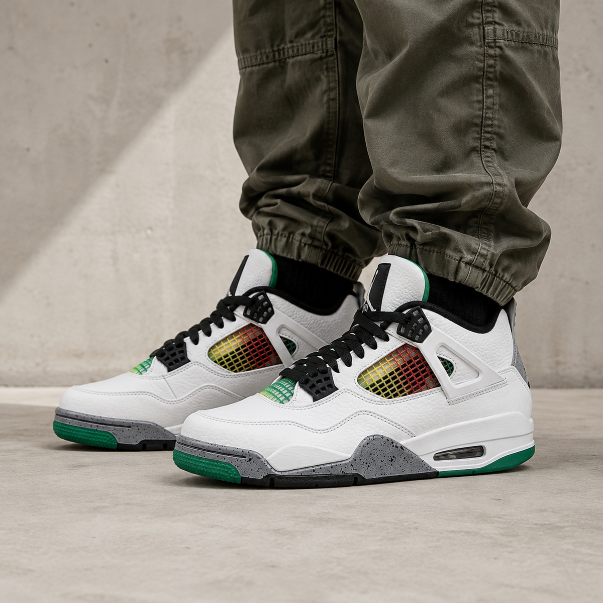Nike Air Jordan 4 Retro Lucid Green Rasta Nero Verde Rosso Uomo - 5