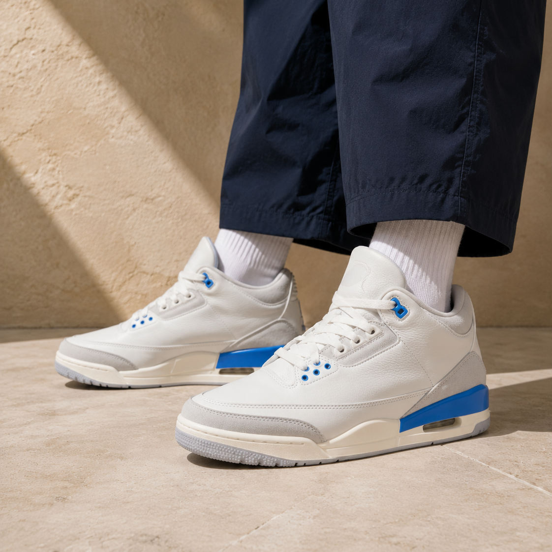 Nike Air Jordan 3 Retro Lucky Shorts Bianco Grigio Blu Uomo - 6