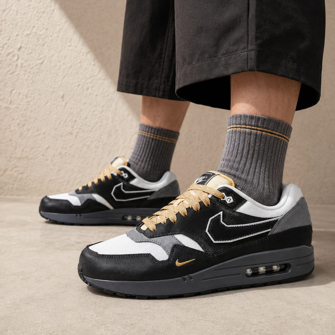 Nike Air Max 1 .SWOOSH Low Poly Big Head Mode Nero Grigio Uomo Donna - 5