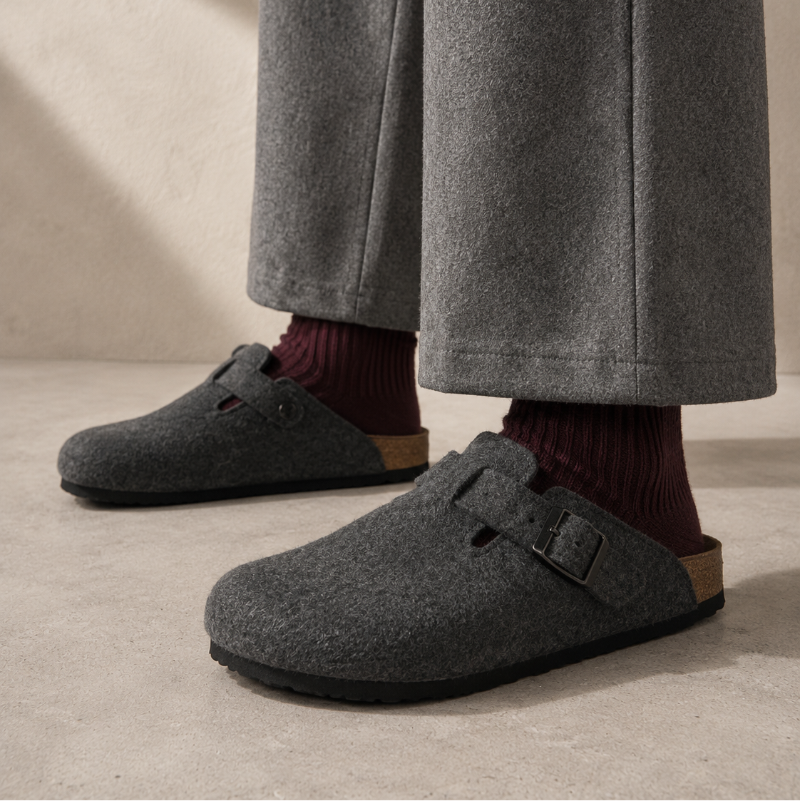 Birkenstock Boston Dark Grey ciabatte unisex in grigio scuro - vista posteriore