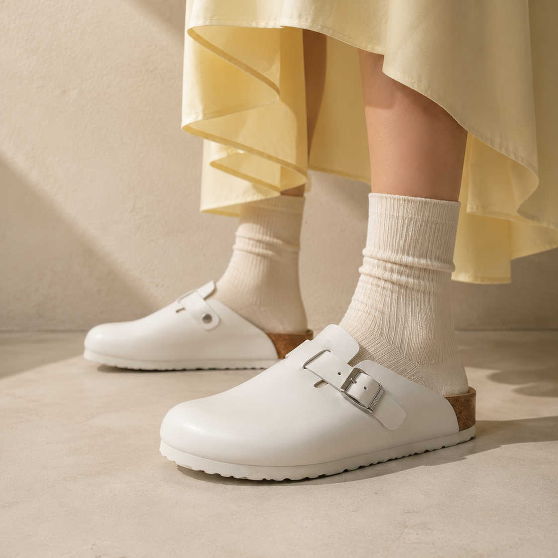 Birkenstock Boston Pelle White ciabatte unisex in bianco - vista posteriore